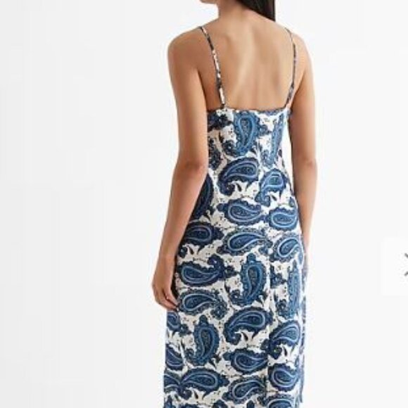 Satin Printed Lace Trim V-Neck Midi Downtown Cami Slip Dress - Picture 2 of 5